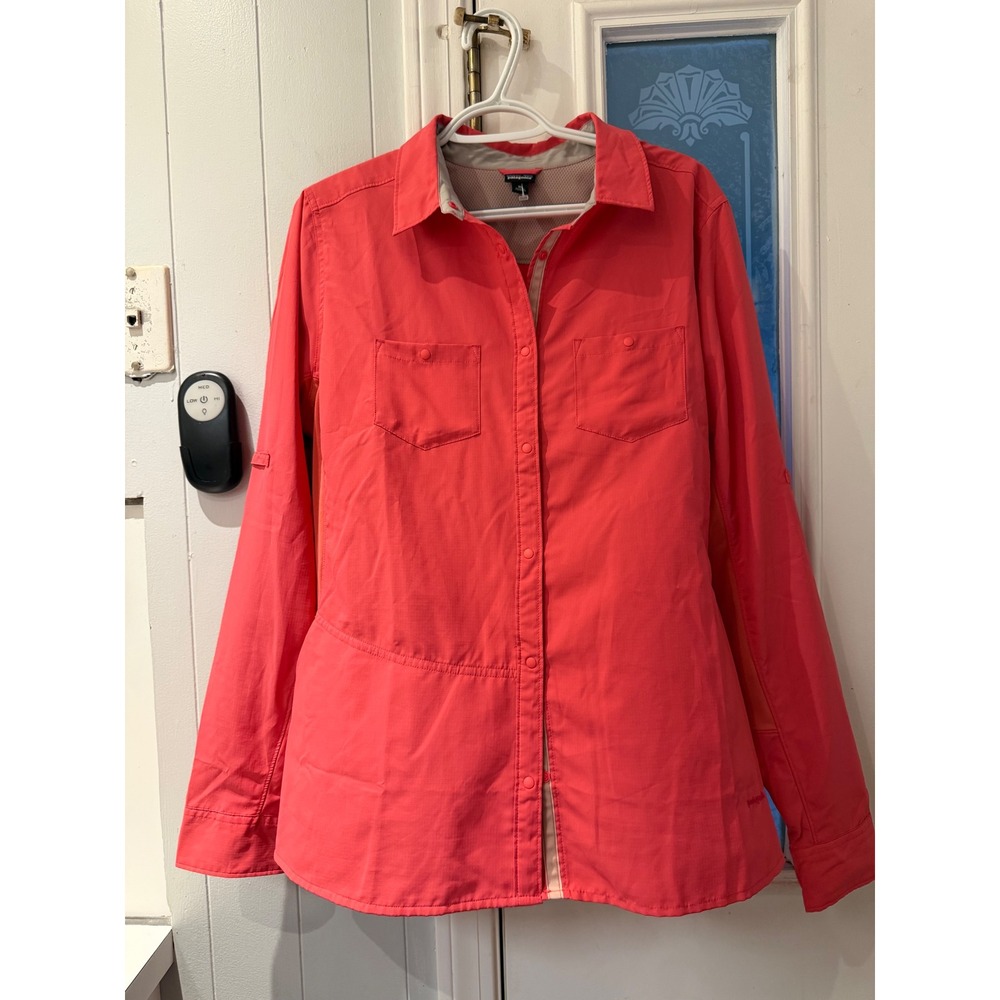 Patagonia Womens XL Coral Pink Ripstop Long Sleeve Roll Tab Hiking Shirt